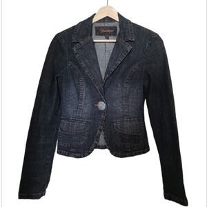 Younique Black Wash Tailored Denim Jacket Blazer Size S Edgy Faded Parisian Chic